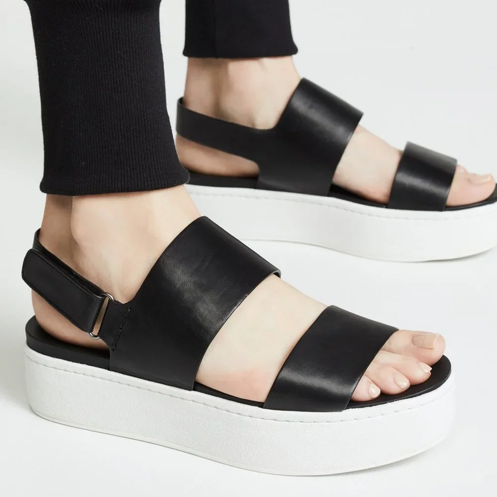 VINCE Animal Print Leather Wedge Sandals